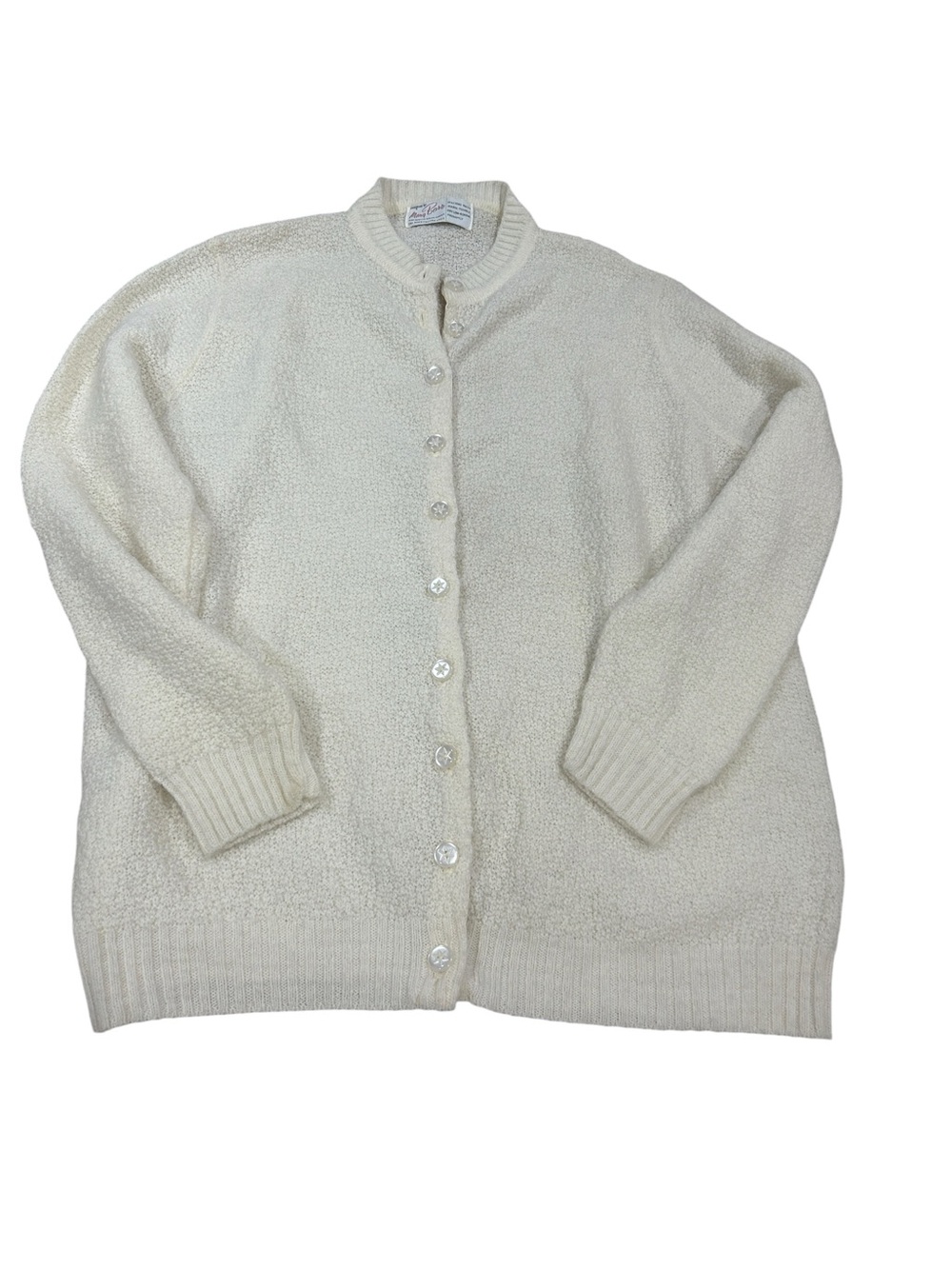 Mary Barr Vintage womens Button Up sweater Medium Ivory cottagecore knit cardi - Picture 10 of 14